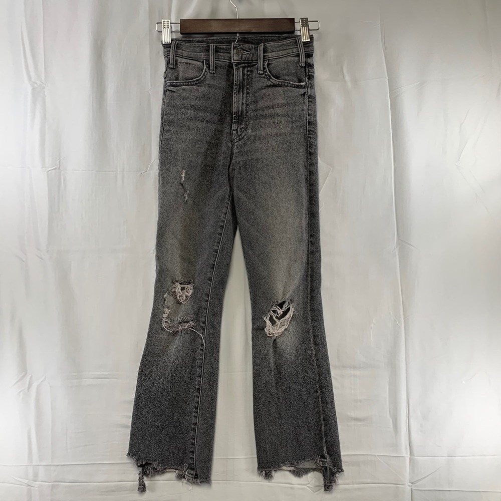 Mother Jeans Womens 24 Grey Distressed Chewed Hem Bootcut Flare High Rise